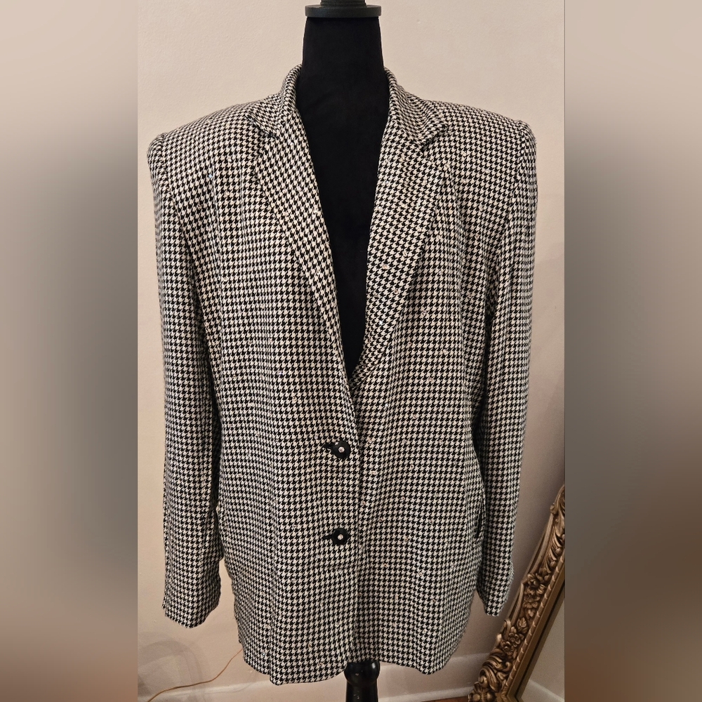 Criscione New York Vintage 80s Black White Houndstooth Blazer Rhinestones Med
